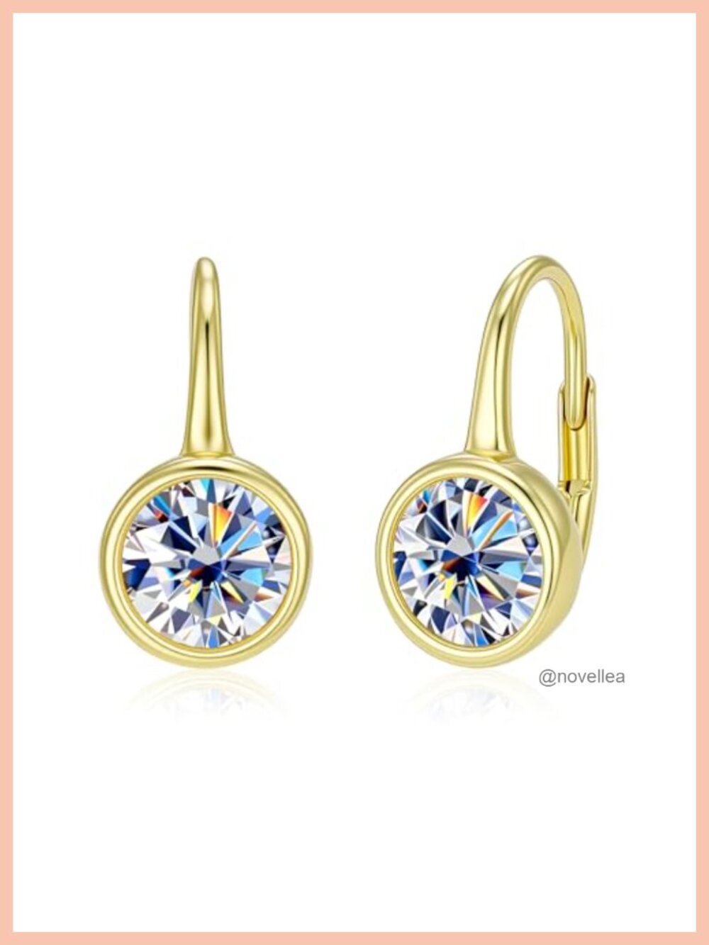 2ct Moissanite Bezel Gold Plated Leverback Drop Earrings Women